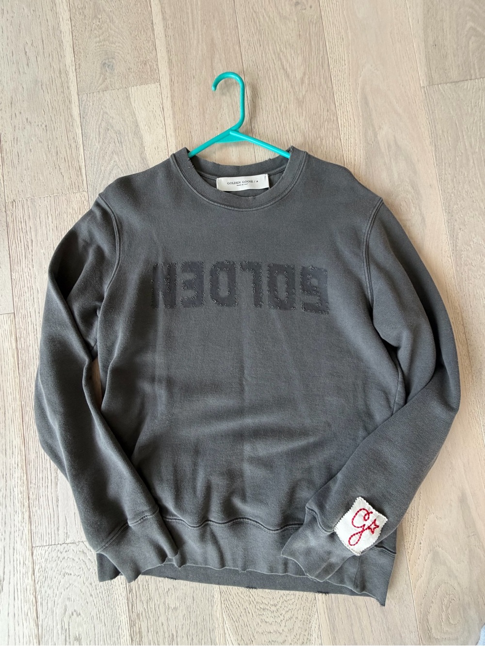 Golden Goose Gray Perforated Logo Crewneck Sweater M